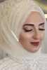 Ivory Muslim Bridal Veils 2018 perle perle Tulle Wedding Hijab per S Arabia Brides Brides Realed Lunghezza del gomito Veils1882142