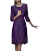 of Elegant Mother the Bride Dresses with Jacket Jewel Long Sleeve Formal Dress Lace Applique Knee Length Evening Gowns