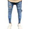 Nova Moda Casual Homens Slim Biker Zipper Denim Jeans Skinny Frayed Calças Afligidas RIP Calças para Masculino Drop Shipping