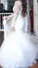 Очаровательная V-образная выреза русалка белые свадебные платья иллюзия кружева прозрачная кантри аппликация плюс размер свадебное платье поезда церковь невесты платье на заказ