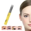 100 Pz / scatola Doppia Fila Tatuaggio Piatto Incrociato Pin Microblading Aghi per Trucco Permanente Giallo 9m1 Lame 3D Microblading Aghi per Tatuaggio