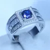 Echte mannelijke sieraden soild 925 sterling zilveren vrouwelijke ring 1ct geboortesteen 5a zirkoon steen 5a cz party bruiloft band ring voor mannen