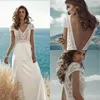2018 Bohemian Wedding Dresses V Neck Backless Sweep Train Simple Country Lace Wedding Dress Custom Made Plus Size Boho Bridal Gowns