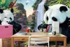 papel de parede Seamless großen Wandbild 3D Custom Fototapete Wallpaper Cute Cartoon Bambus drei riesigen Panda Tier Kinder Hintergrund