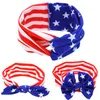 Nya nyfödda amerikanska stjärnor Stripes Flag Headband National Day Kids Bow Elasticitet Hårband Hårtillbehör