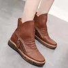 Ankle boots de couro para as mulheres saltos planas retro marrom à prova d 'água curto botas senhoras elegantes sapatos casuais de inverno mulher 2018