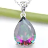 LuckyShine Excellent Shine Rainbow Mystic Topaz Pendants Silver Necklace Pear shape Zircon Pendants Jewelry 10 Pcs Free Shippings