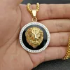 Hip Hop Gold Color Lion Pendant Halsband med zirkon för kvinnor. Lejonet av Juda Jewelry Charms Etniska gåvor8763359