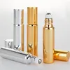 10ml Upscale Guld / Silver UV Coating Glass Roll On Flaskor Rostfritt Stål Rullbollar Essential Oljeburk LX1217