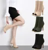 2018 printemps nouveau tissu extensible Sexy bouche de poisson femmes sandales Peep Toe chaussons talons hauts chaussures de mariage bottines Cool Botas