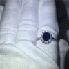 Royal Jewelry Princess Diana 100 ٪ REAL 925 Sterling Silver Ring Blue 5A Zircon CZ CZ Rings Rings for Women Bridal3570