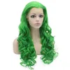 26" Long #T6138 Green Heavy Density Heat Friendly Fiber Front Lace Synthetic Hair Party Wig