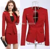 Blazers mais novo 2015 primavera profissional de negócios feminino trabalho wear saias ternos formais conjuntos para senhoras do escritório vermelho plus size 4xl