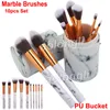 2018 New Marble Makeup Brushes10pcs set + PU Bucket Beauty Tools Blush Powder Sopracciglio Pennello per trucco Eyeliner Pennelli per fondotinta Powde