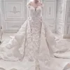 Verbazingwekkende zeemeermin trouwjurk met overskirt 3D bloemen kralen kant applicaties lieverd bruidsjurken fantastische Saoedi-Arabië bruidsjurken