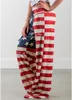 USA American Flag Casual Loose Women Pants High Waist Drawstring Stripe Full Length Pant Red Comfortable Trousers S-3XL