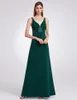 Robes de soirée de travail de haute qualité épaule élégante mince grand vert foncé V sexy taille haute un mot robes longues robes de demoiselle d'honneur HY147