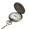 Partihandel 100st / Lot Pendant Chain Quartz Bronze Watch Dragon Pocket Watch PW028