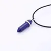 24Colors Hexagonal Crystal Pink Purple Quartz Natural Stone Pendant PU Leather Chains Chakra Necklace For Women Fine Jewelry