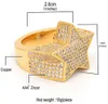 Mens 3D Star 14K Gold Plated Copper Rings Bling Iced Out Cz Stone Star Shape Ring Gold Silver Rosegold Hiphop Jewelry272C