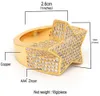 Mens 3D Star 14K Gold Plated Copper Rings Bling Iced Out CZ Stone Star Shape Ring Gold Silver Rosegold Hiphop Jewelry258s