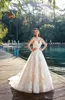 Fantastische neue Brautkleider mit Blumenapplikationen, langes A-Linien-Brautkleid mit V-Ausschnitt, rückenfreies, überkreuztes Brautkleid Robe de Mariee 2018