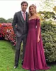 Vintage 2018 Long Sleeve Evening Dresses Floral Off Shoulder Neckline A-Line Plum Chiffon Prom Dresses Long