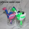 In-stock multi-colors Glass Bong Vs Silicone Dab Rig Fluorescent Straight Tube Beaker Bongs Beautiful Water Pipes Oil Rigs silicone bubbler