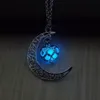 Colar de pingente de coração de lua brilho no escuro luminoso colar mulheres noctilucentes choker colar brilho após a luz do sol brilha 30 minutos