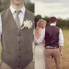 Wolle Tweed Herringbone Hochzeit Bräutigam Westen Trauzeugen Westen V-Ausschnitt Herren Anzug Westen Weste Herren Kleid Weste Weste Kleid Hunter Farm