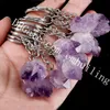 10Pcs 25mm-30mm Irregular Amethyst Stone Keychains Genuine Raw Rough Healing Crystal Point Gemstone Key Ring Natural Purple Quartz Key Chain