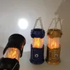 Stettbara Solar Flame Lampor Lampor Multifunktionell LED Camping Ljus Lantern Nödtält Ljus Bärbar handlampa