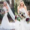 Gorgeous Tulle Mermaid Wedding Dress Sweetheart Lace Applique Sequins Sweep Train Slim Fit Bridal Gowns Custom Made