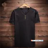 Nouveau été hommes mode T-Shirt à manches courtes 2018 coton lin décontracté solide chemises grande taille Slim coupe ample hommes T-shirt noir col en v