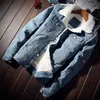 Mens Winter Jacket and Coat Trendy Warm Fleece Denim Jacket Fashion Mens Jean Outwear Male Cowboy Plus Size 5XL