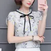 New 2018 Floral Chiffon Blouses Women Summer Tops And Shirts Bow Sweet Blouse Female Short Sleeve Clothing Feminina 0009 30