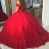 Appliques Puffy Ball Gown Quinceanera Dresses Sweet 16 Off Shoulder Tulle Lace Up Back 2019 Prom Party Pageant For Girls