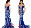 Royal Blue Pageant Dresses Gorgeous Off Shoulder Crystal Beads Mermaid Prom Dresses Formella aftonklänningar Kvinnor Formella klänningar Dh1551