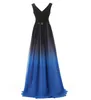 2018 Ny billig gradient lång A Line Chiffon Prom Aftonklänningar Kvinnor Formell Kappor Golvlängd Lace Up Party Gown QC1108