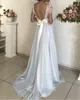 Gemengde kleur Dusty Blue White Prom Dresses Bateau Hals Korte Mouwen Kant Tulle Backless Avondjurken Vloer Lengte Formele Jurken