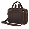 Vintage portfólio Genuine Leather Men Pasta 14 "Bolsa de Laptop Couro Pasta de Couro Homens Bolsas De Negócios Bolsa Bolsa Bolsa De Ombro Brown