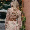 2018新しい夏のビーチミニドレス女性スパゲッティストラップクロスバックレスセクシーなディープvプリントボディコンvestidosファッションショートドレス