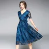 Maylina 2018 Nya Sommarklänningar Kvinnor Mode Slim V-Neck Sexig Kvinna Vestido Lace Dress Europeisk stil Big Swing Casual Office