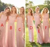Różowe długie suknie dla druhen mieszane dekolt szyfonowa letnia koronka formalna balu sukienki Maid Of Honor Plus rozmiar wykonane na zamówienie