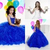 High Quality Cute Beauty Royal Blue White Girls Pageant Dress Princess Organza Party Cupcake Flower Girl Pretty Dress For Little Kid