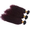 Peruvian vin röd ombre mänskliga hår väftförlängningar 4pcs kinky curly # 1b / 99j burgundy ombre jungfru mänskligt hår väv buntar mörk rot