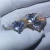 Vecalon 3 colores anillo en forma de corazón 5A Zircon Cz 925 plata esterlina Compromiso anillos de boda para mujer joyería nupcial