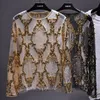Luksusowe kobiety kryształowe cekiny haftowe bluzka koronkowe geometryczne ciężkie koraliki koszule seksowne blusas camisa 2018 kluby imprezowe puste topy