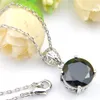 Luckyshine Round Black Onyx Kolczyki Wisiorki Ustawia 925 Sterling Posrebrzane Naszyjniki Kobiety CZ Biżuteria Ustawia Darmowe Shippings