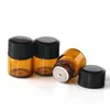 Wholesale 2000pcs China 1ml (1 4 dram) Amber Glass Essential Oil Bottle Perfume Sample Tubes Bottle with Plug and Black caps LX3985